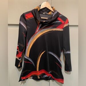 Vintage Abstract Patterned Turtleneck Top